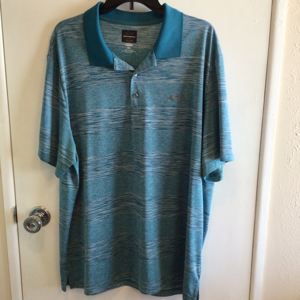 MENS GREG NORMAN PLAY DRY GOLF POLO SHIRT - SIZE 2XL  -  TEAL  COLOR